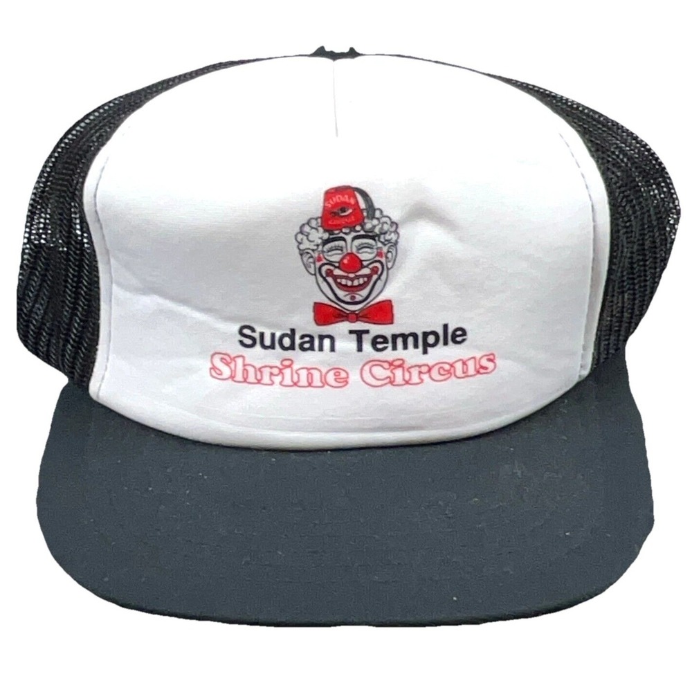 Vintage Shrine Circus Trucker‎ Hat Cap Snap Back Mesh Black Clown Sudan Temple